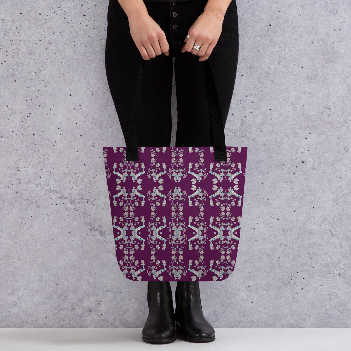 Floral Purple Tote Bag, Lightweight Polyester