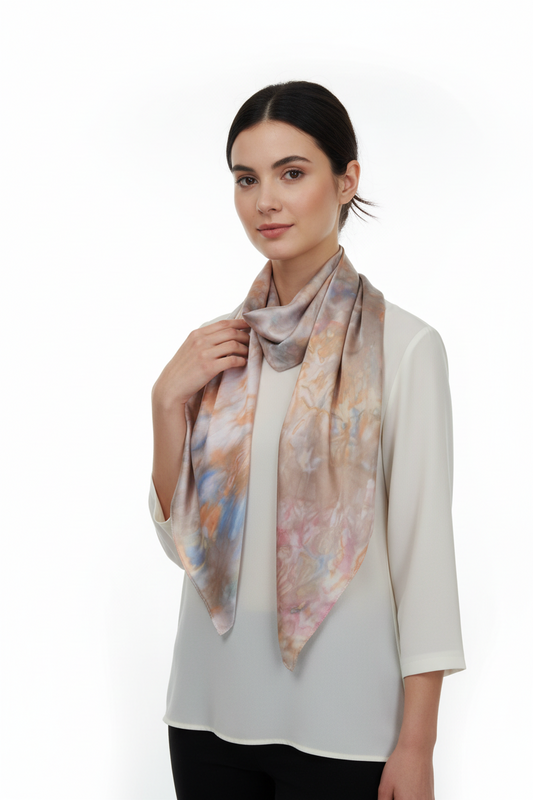 Hand-Painted Silk Scarf: Earthy Watercolor Wearable Art