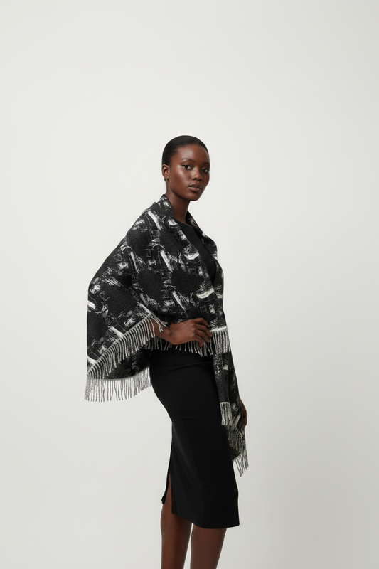 Light Scarf — Black & White Abstract Patterned Scarf