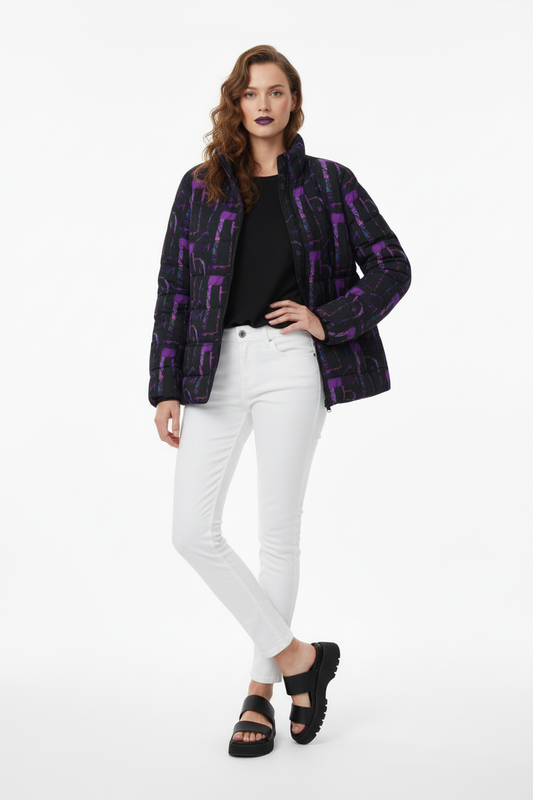 Womens Puffer Jacket - Abstract Print, Stylish Outerwear, Cozy Winter Fashion, Perfect for Casual Outings, Trendy Travel Wear