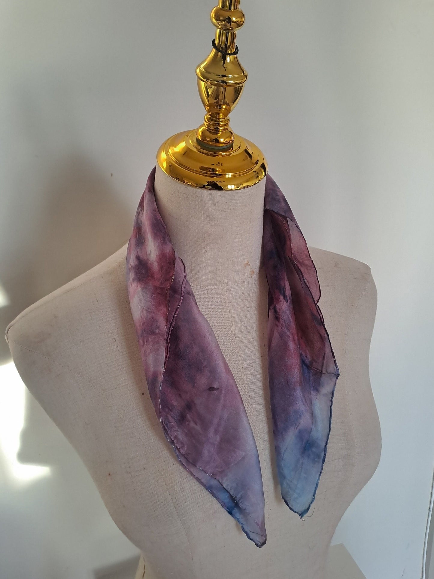Handmade Silk Neckerchief: Purple Blue Tie-Dye Scarf
