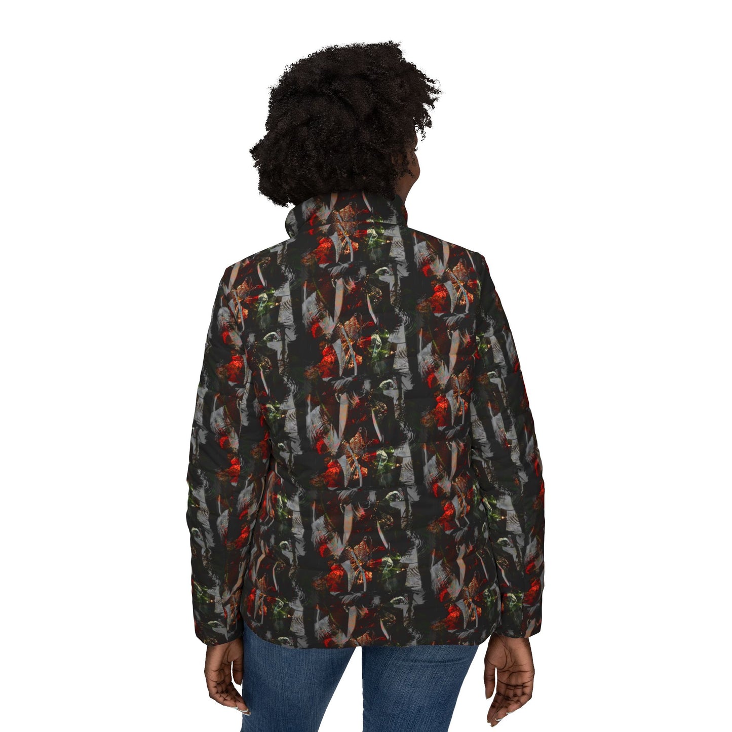 Stylish Womens Puffer Jacket with Floral Design, Trendy Outerwear, Ideal for Winter, Cozy Fashion, Gift for Her