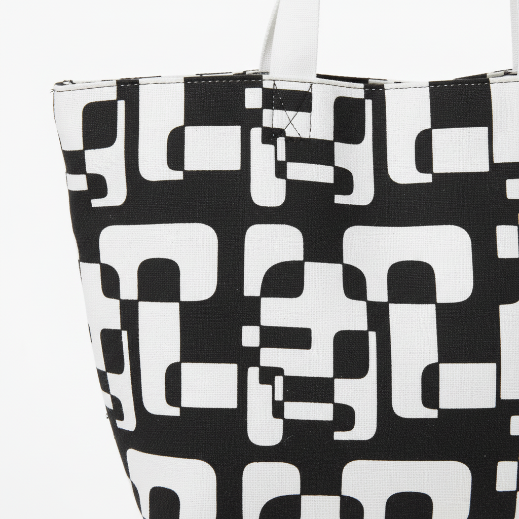 Geometric Black & White Lunch Bag — Retro Modern Insulated Tote