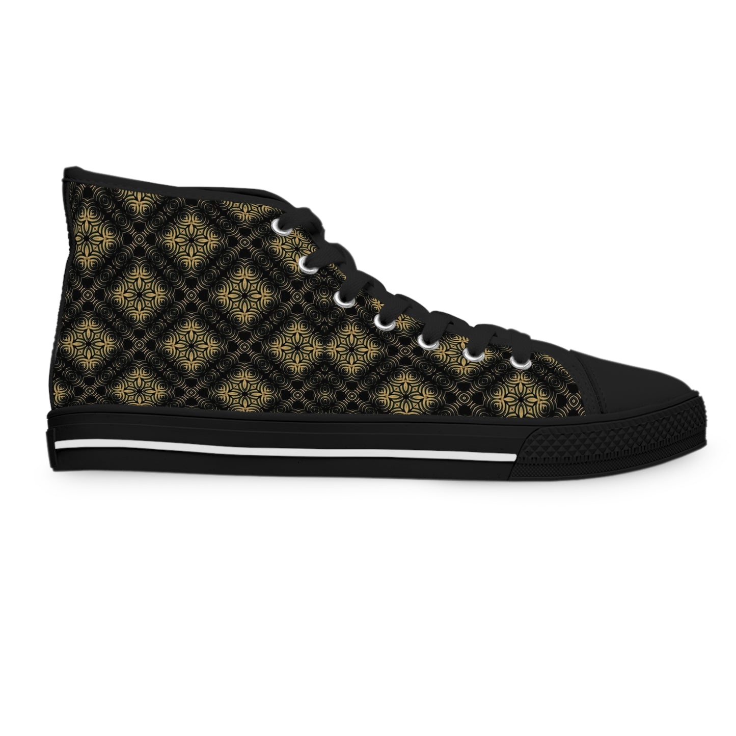 Black and Gold Women's High Top Sneakers, Trendy Boy Shoes, Comfy Shoes for Women, Stylish High Tops, Fashionable Sneakers