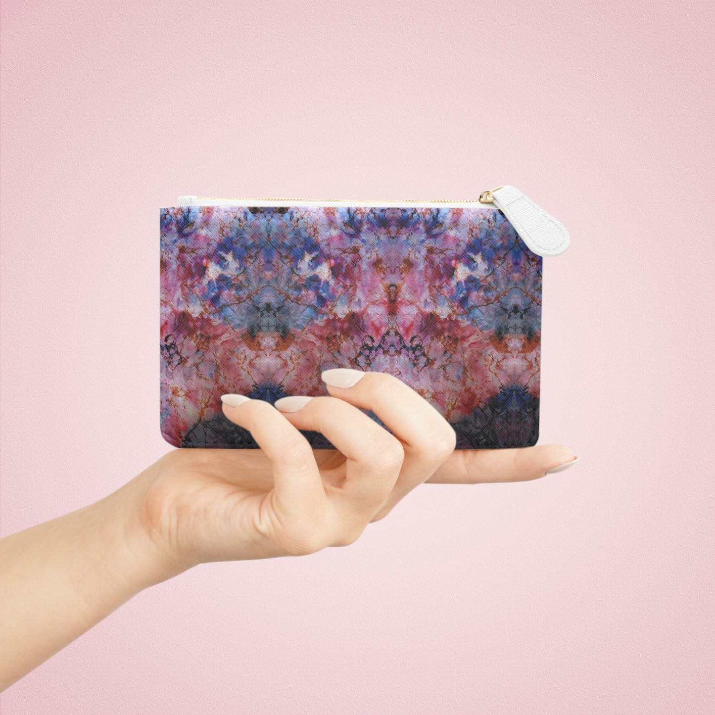 Abstract Watercolor Mini Clutch Bag — Pink & Blue Tie-Dye Wristlet