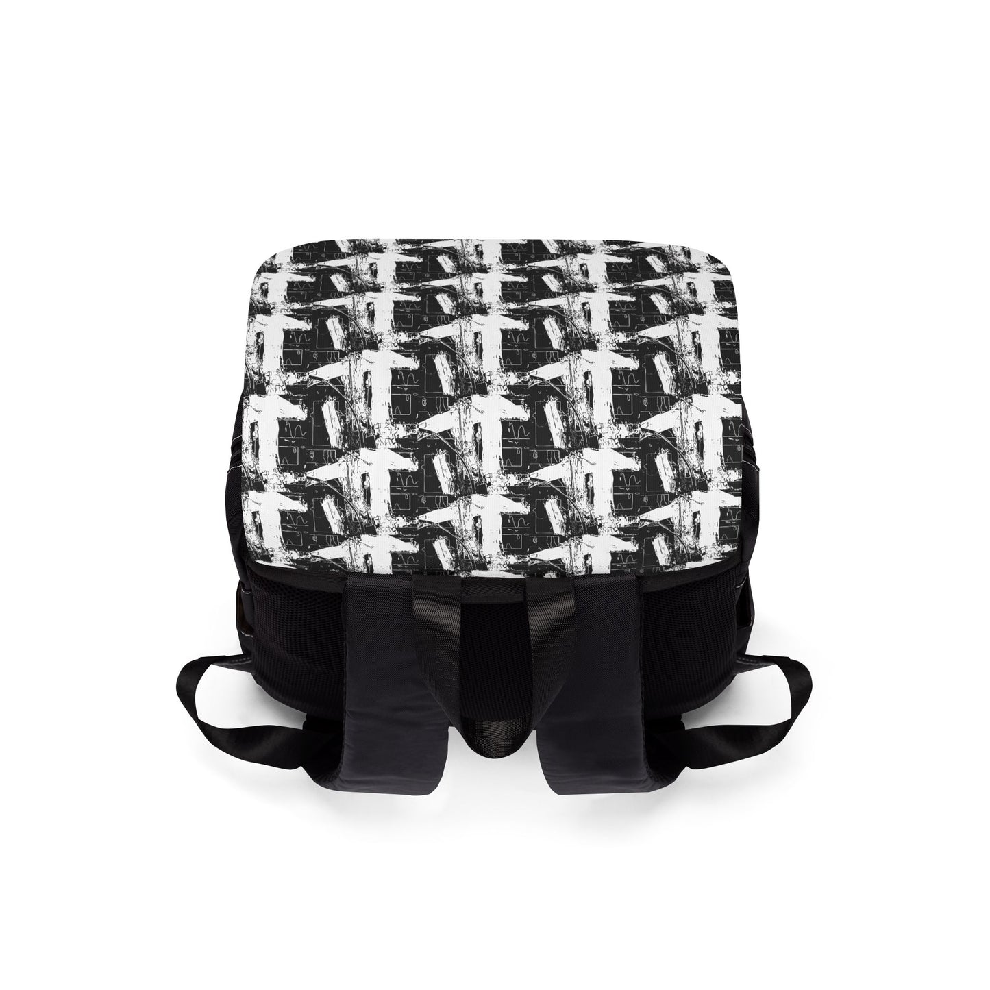 Black & White Brushstroke Backpack - Casual Shoulder Backpack