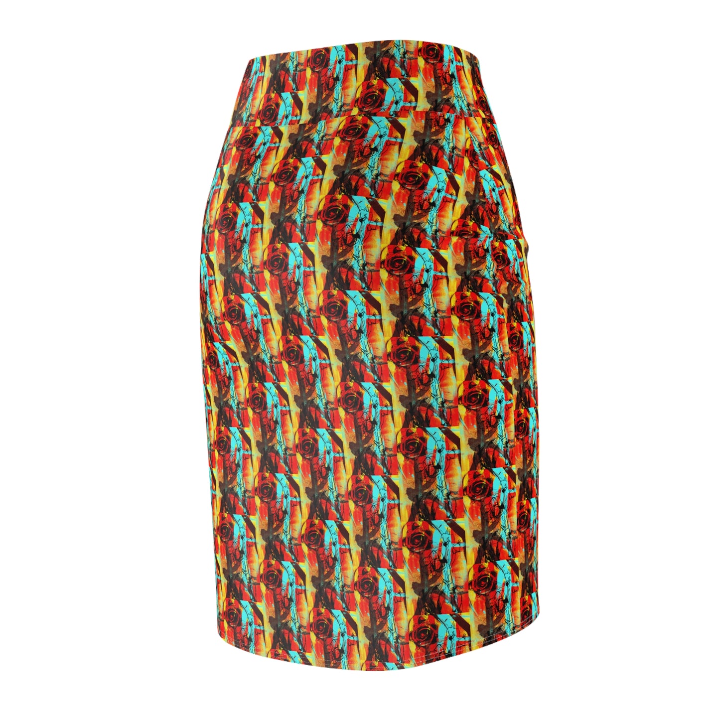 Tropical Floral Abstract Pencil Skirt — Vibrant All-Over Print