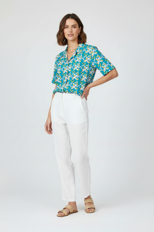 Tropical Blue Floral Hawaiian Shirt — Vacation Button-Down