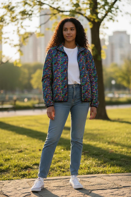 Colourful Abstract Mosaic Womens Puffer Jacket | All-Over Print