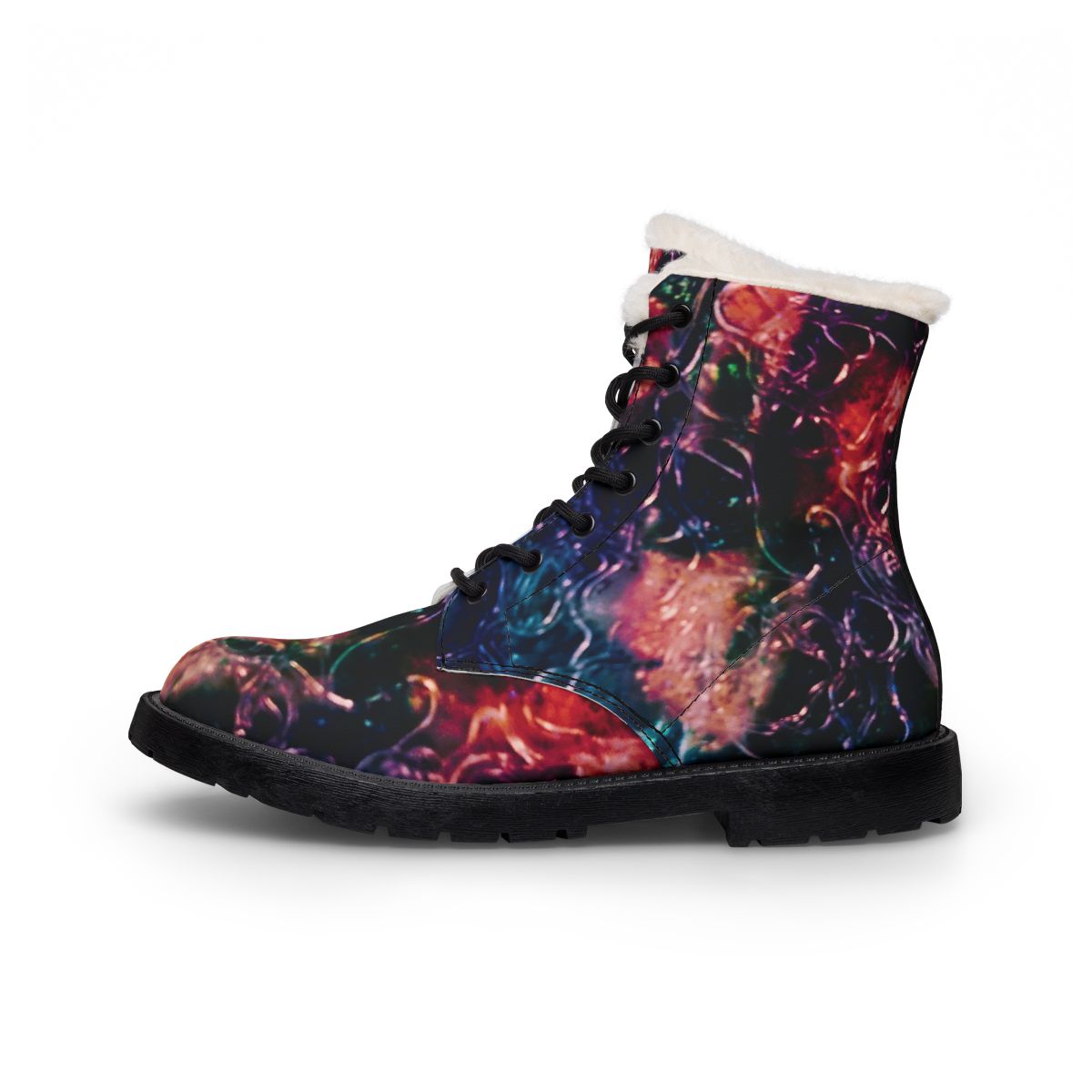 Galaxy Print Fur-Lined Leather Boots — Women's Winter Ankle Boots