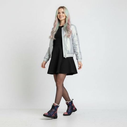 Galaxy Print Fur-Lined Leather Boots — Women's Winter Ankle Boots