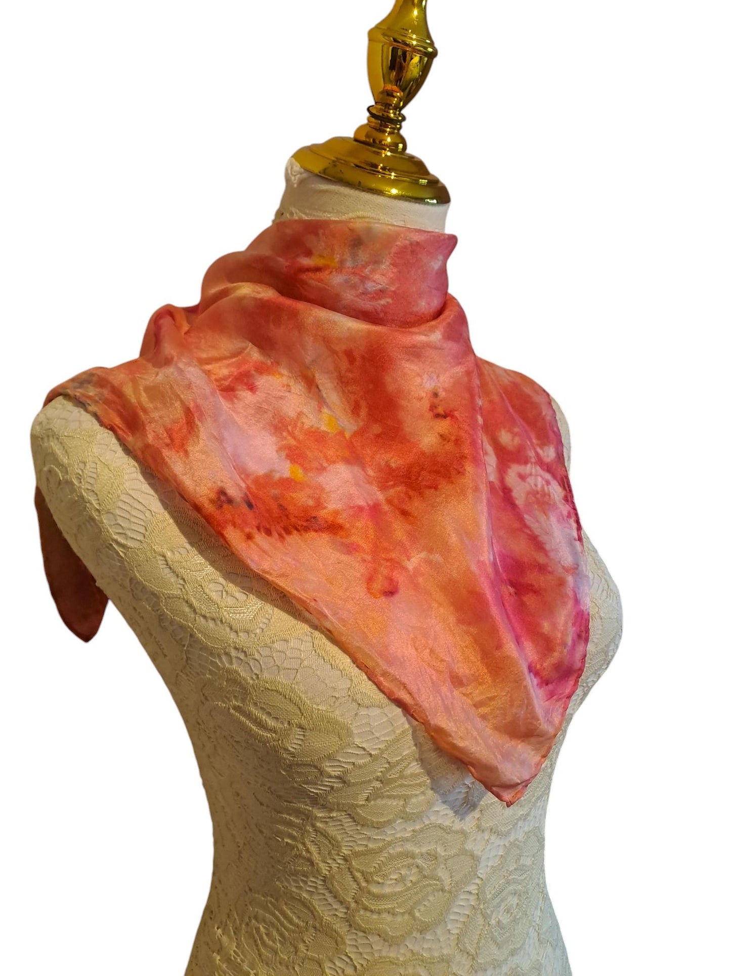 Handmade Ice-Dyed Silk Neckerchief: Golden Yellow & Red
