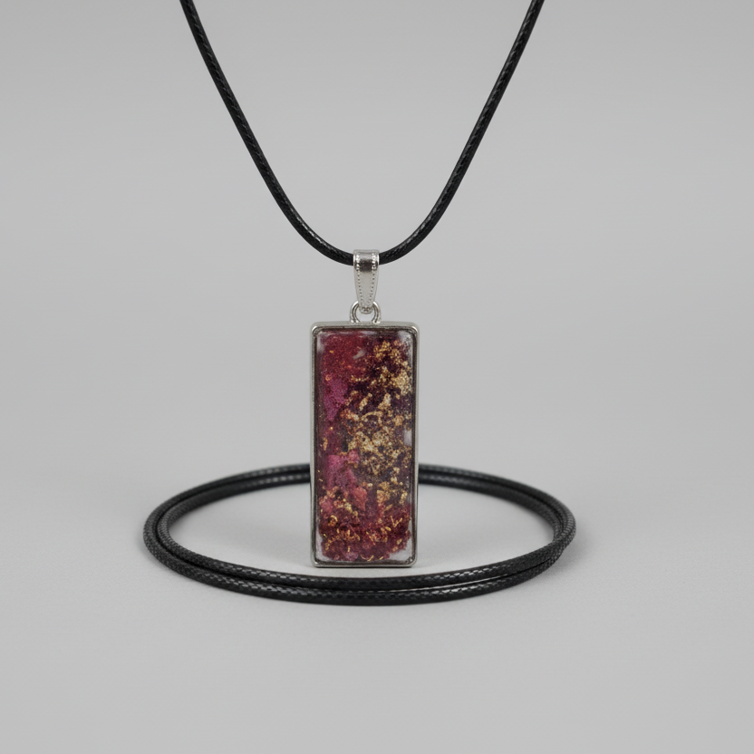 Stellar Nebula • Rectangular Resin Pendant in Burgundy & Gold