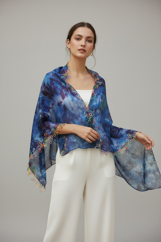 Rubberband Lace Blue & Purple Silk Scarf