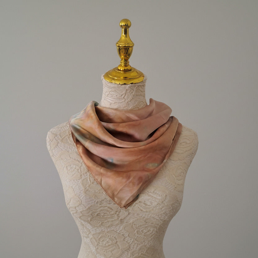 Marbled Blush Silk-Satin Square Scarf
