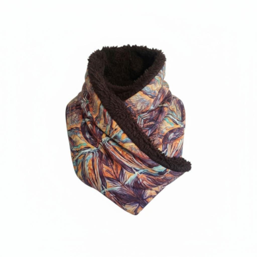 abstract golden yellow winters scarf, elegant soft velvet scarf or snood. unisex gift for Christmas. luxurious velvet snood scarf