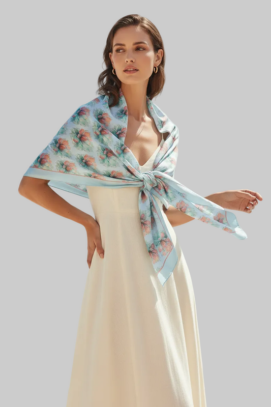 Tropical Bloom Versatile Sarong- Floral Baby Blue Scarf