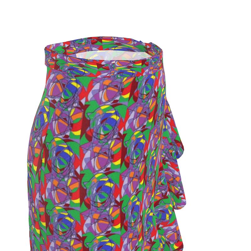 Flounce Skirt- Abstract Print Ruffle Wrap Midi Skirt