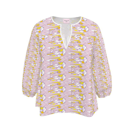 Lilac Graphic Print Tunic - Resort Wear Beach Cover Up Blouse