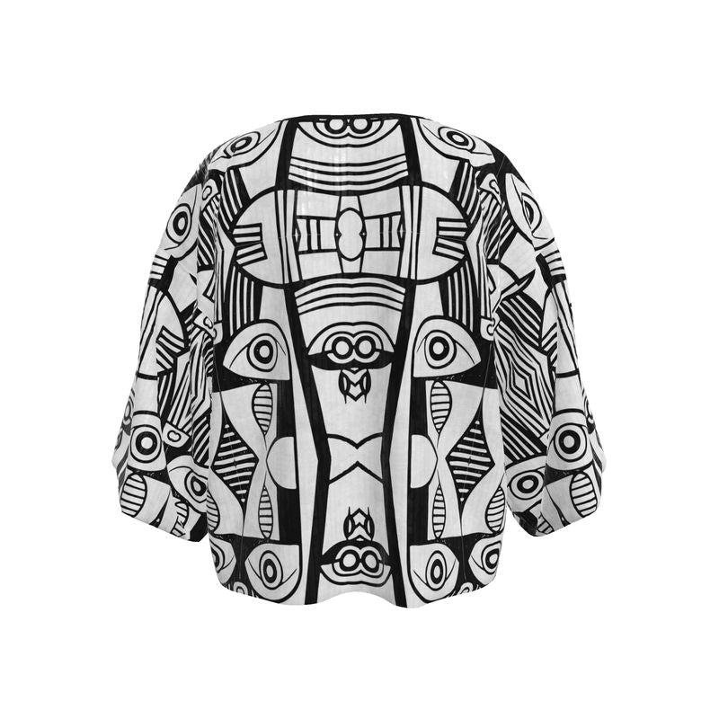 Abstract Black & White Art Print Kimono Jacket