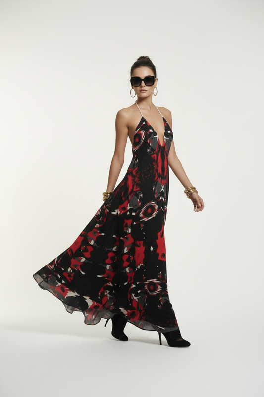 Halterneck backless dress- Crimson & Onyx Halter Maxi Dress