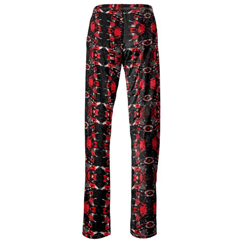 Womens Trousers - Vortex Noir: Crimson & Charcoal Kaleidoscope Lounge