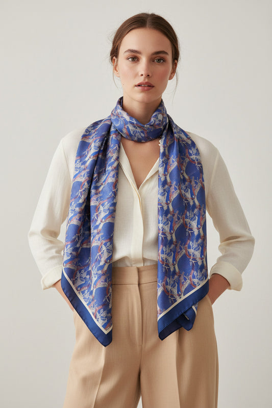 Blue Silk Garden Scarf Look Bandana