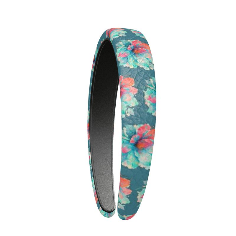Blue Blossom Boho Headband – Wide Floral Leather Headband