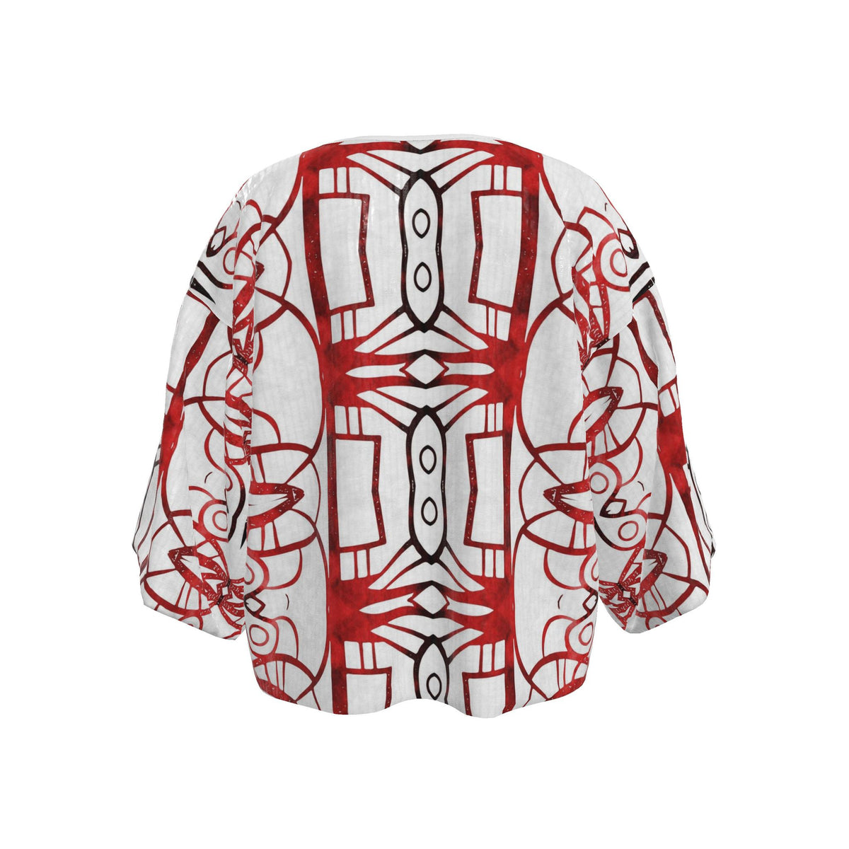 Kimono Jacket-Velvet Red & White Abstract Printed Blazer