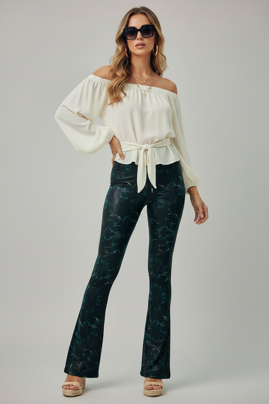Midnight Bloom High Waisted Flared Leggings