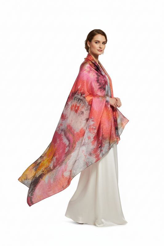 Red Abstract Scarf: Elegant Ice-Dyed Ladies Accessory