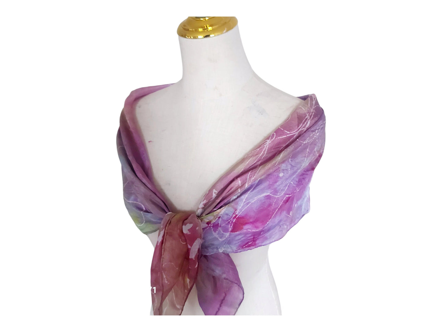 Pink and Green Batik Silk Scarf with Metallic Accents