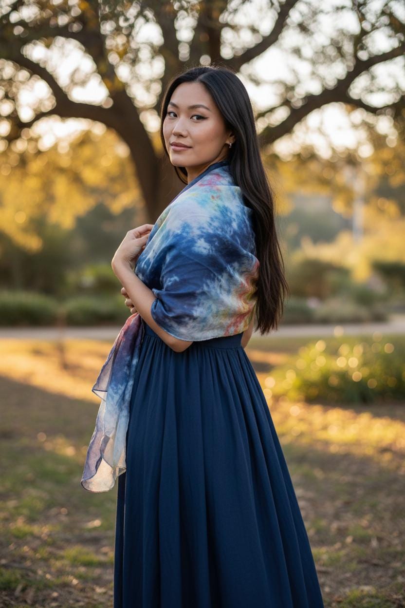 Icedyed Tie-Dyed Silk Scarf: Handmade Blue Emerald Square Scarf