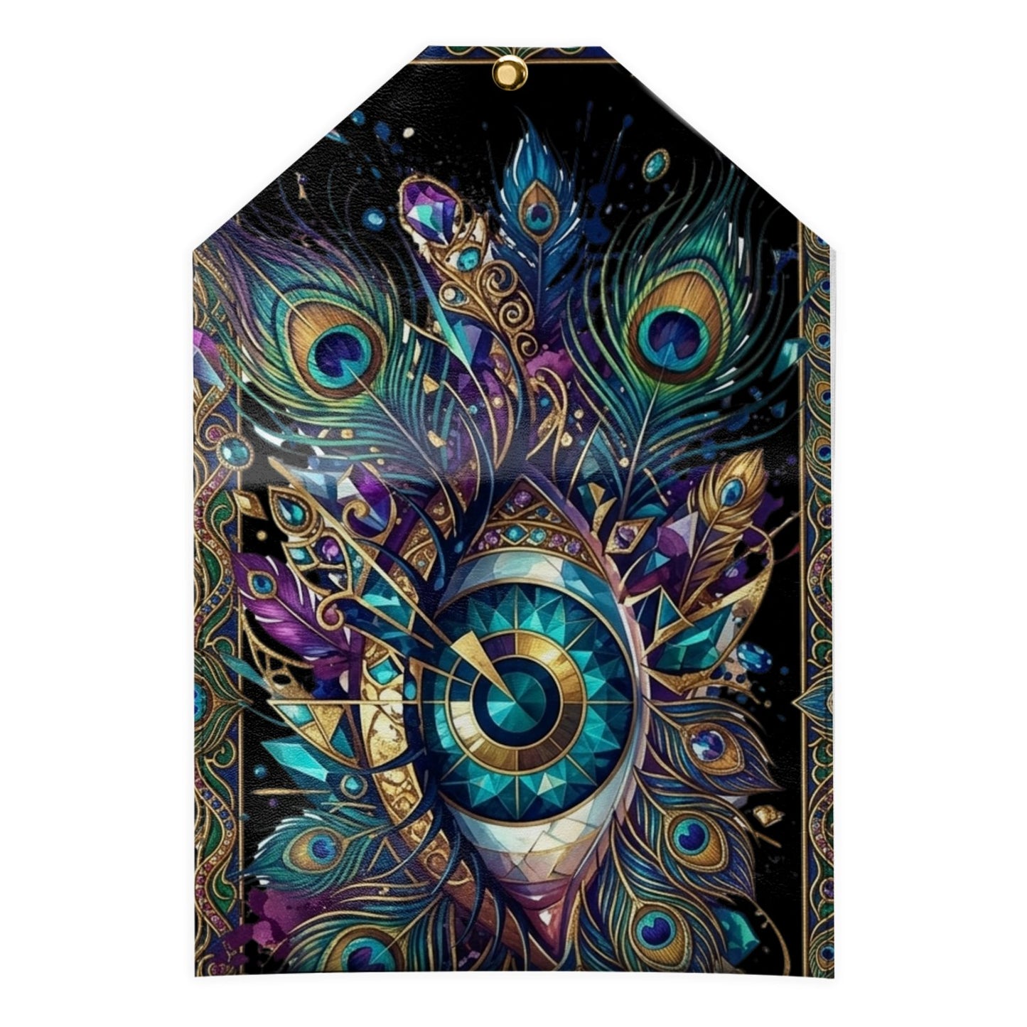 Mahjong Card Holder-Psychedelic Eye Boho Peacock Print Wallet