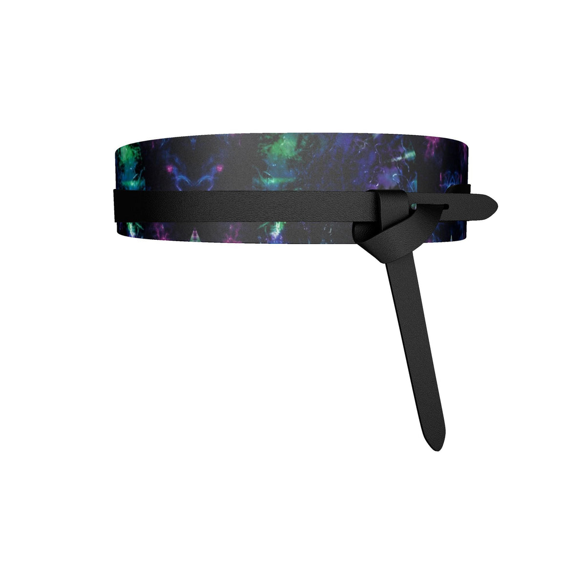 Wide Obi-Style Leather Tie Belt – Floral Pattern Accent