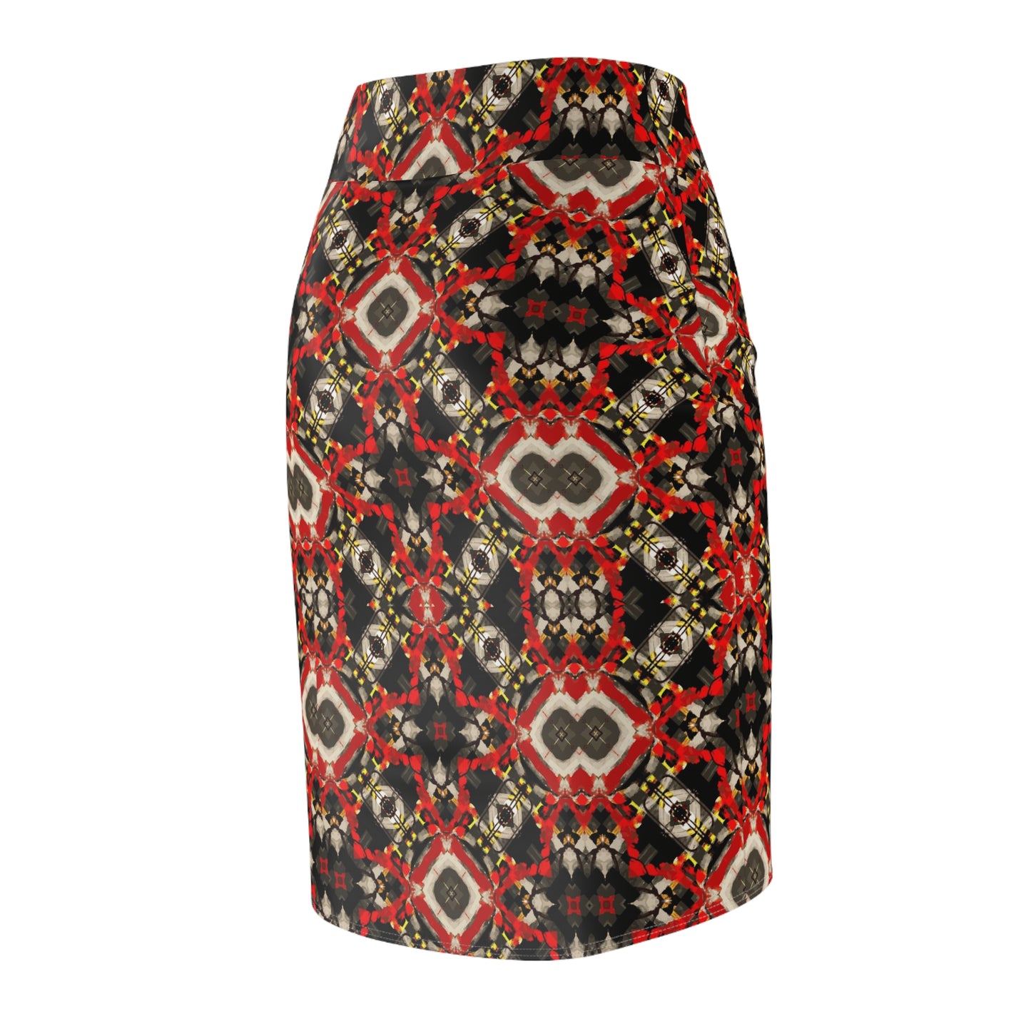 Kaleidoscope Red Geometric Pencil Skirt