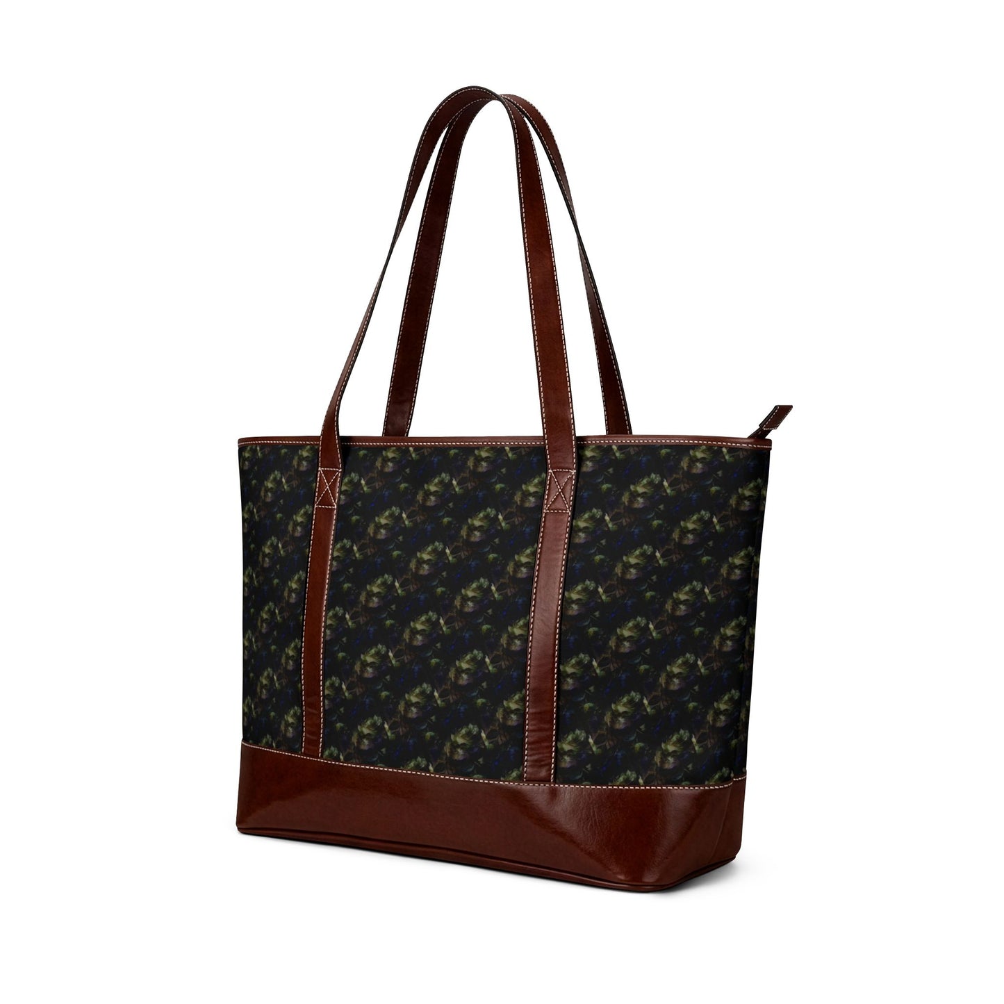 Vintage Botanical Tote Handbag — Dark Floral Pattern Shoulder Bag