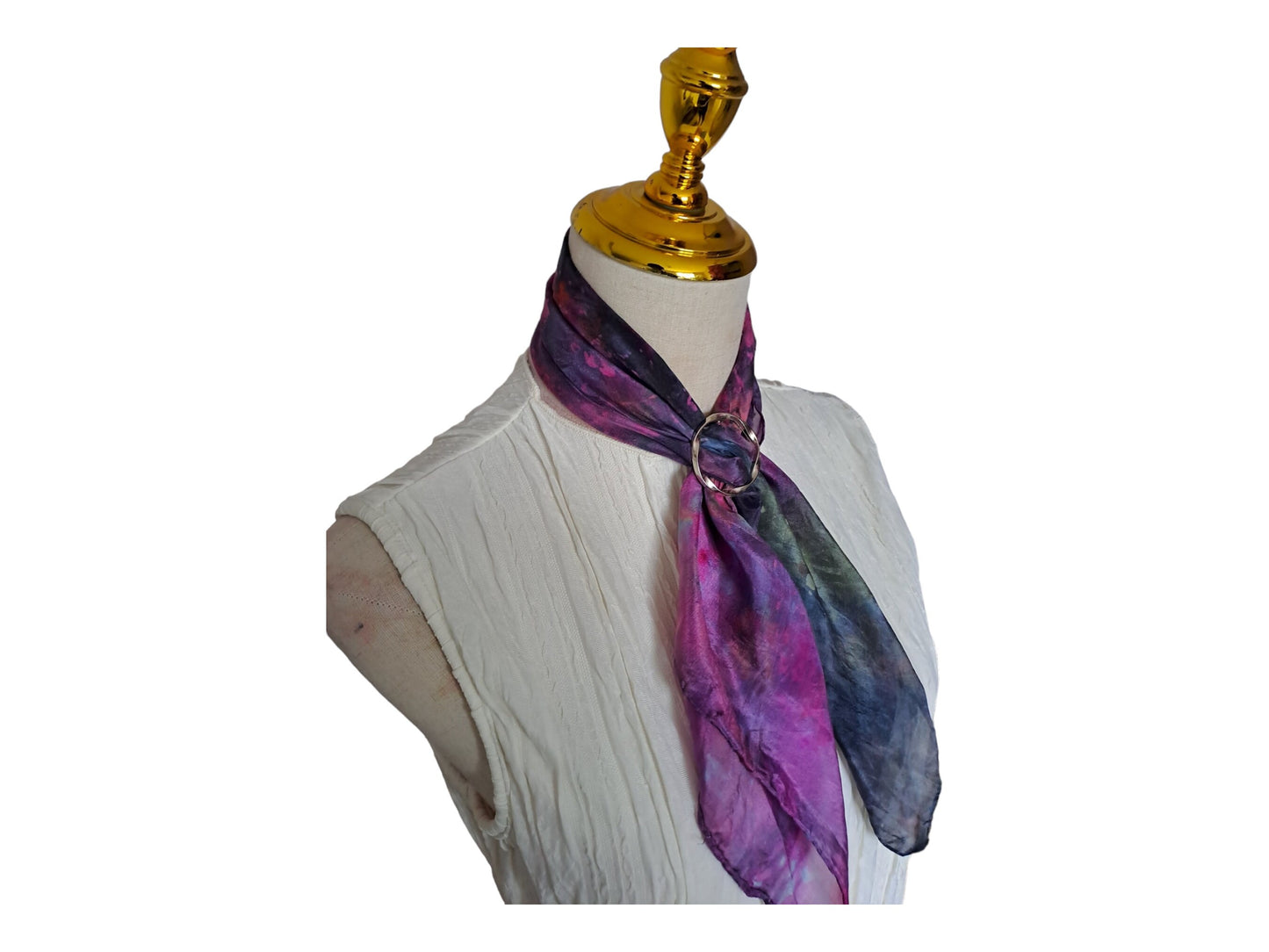 Handmade Batik Floral Scarf: Multicolored Purple Square Scarf