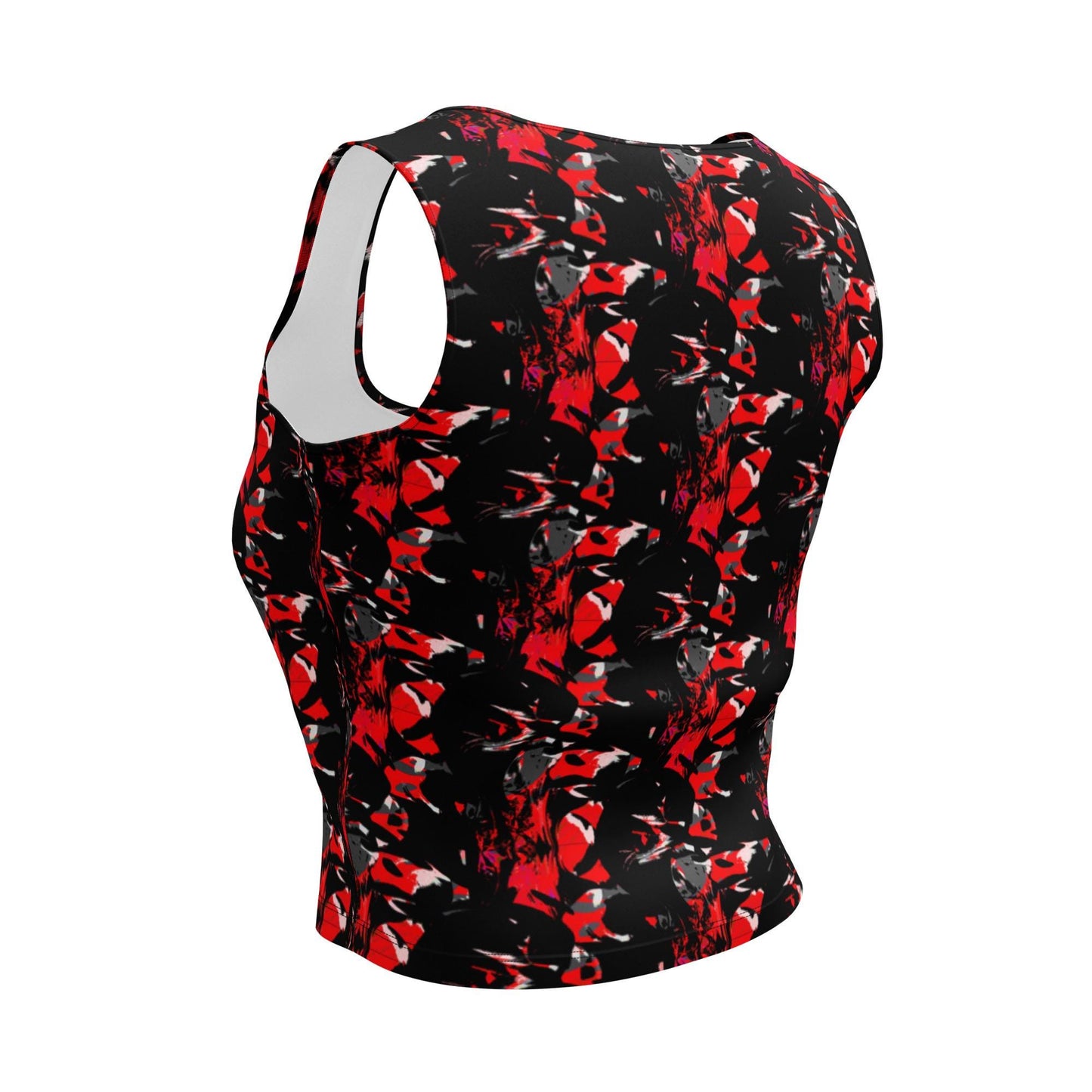 Floral Crop Top: Red & Black Abstract Sleeveless Tank