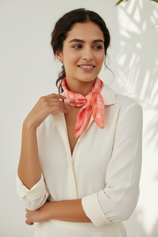 Handmade Ice-Dyed Silk Neckerchief: Golden Yellow & Red