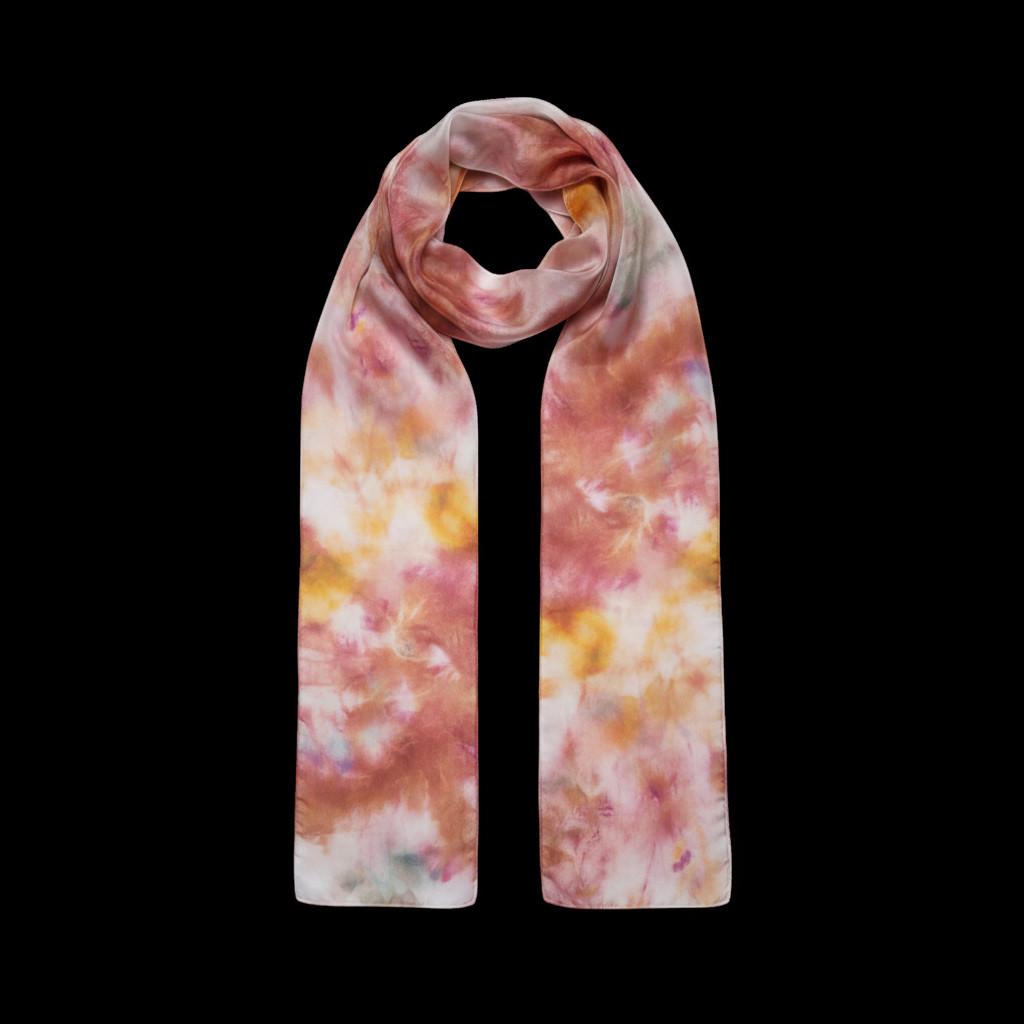 Handmade Ponge Silk Tie-Dyed Shawl | Golden Brown & Yellow