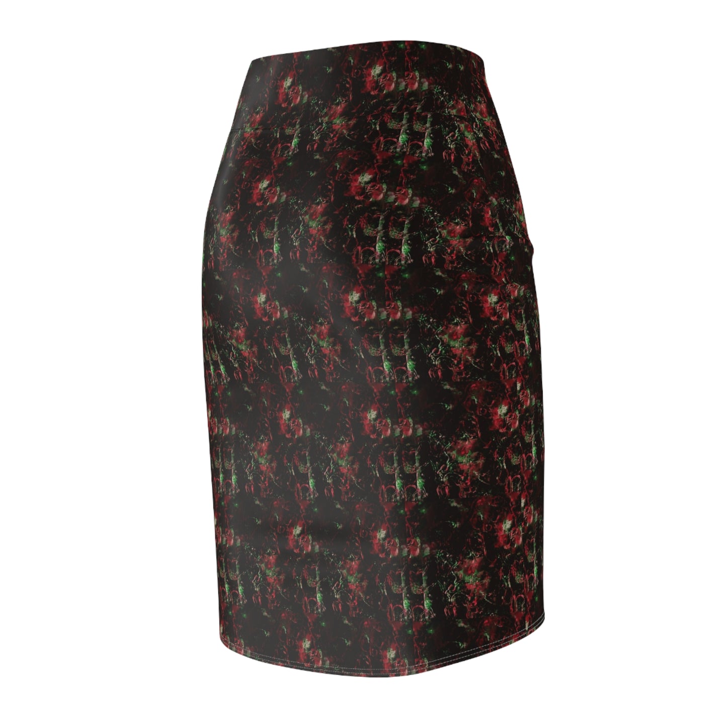 Dark Floral Gothic Pencil Skirt — Red & Black All-Over Print