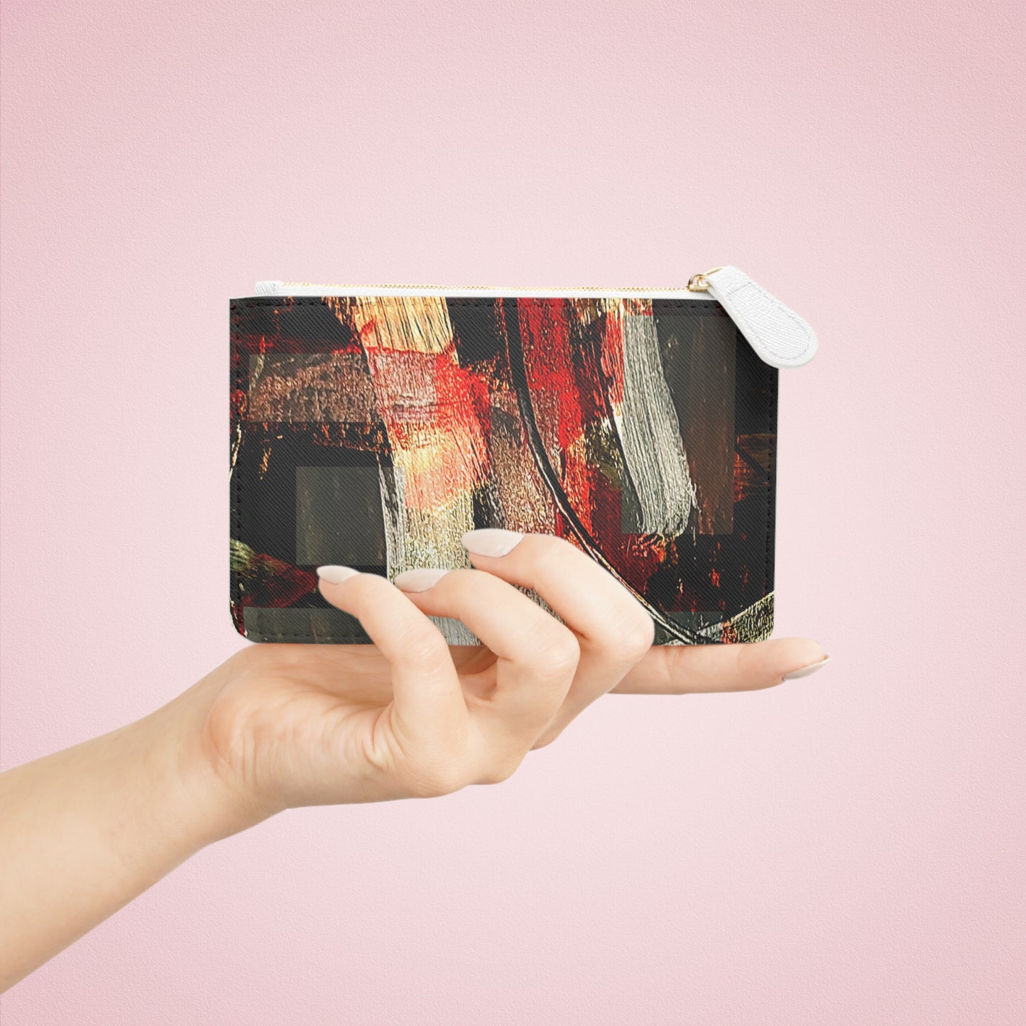 Abstract Red & Black Mini Clutch Bag – Artistic Brushstroke Wristlet Purse