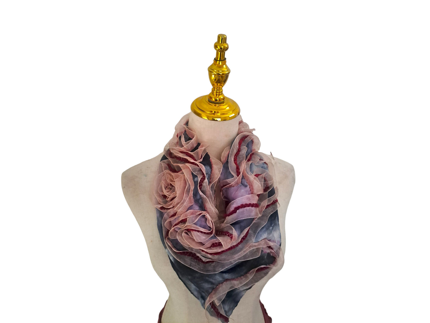 Pink Silk Scarf with Golden Organza Ribbon: Elegant Neck Scarf