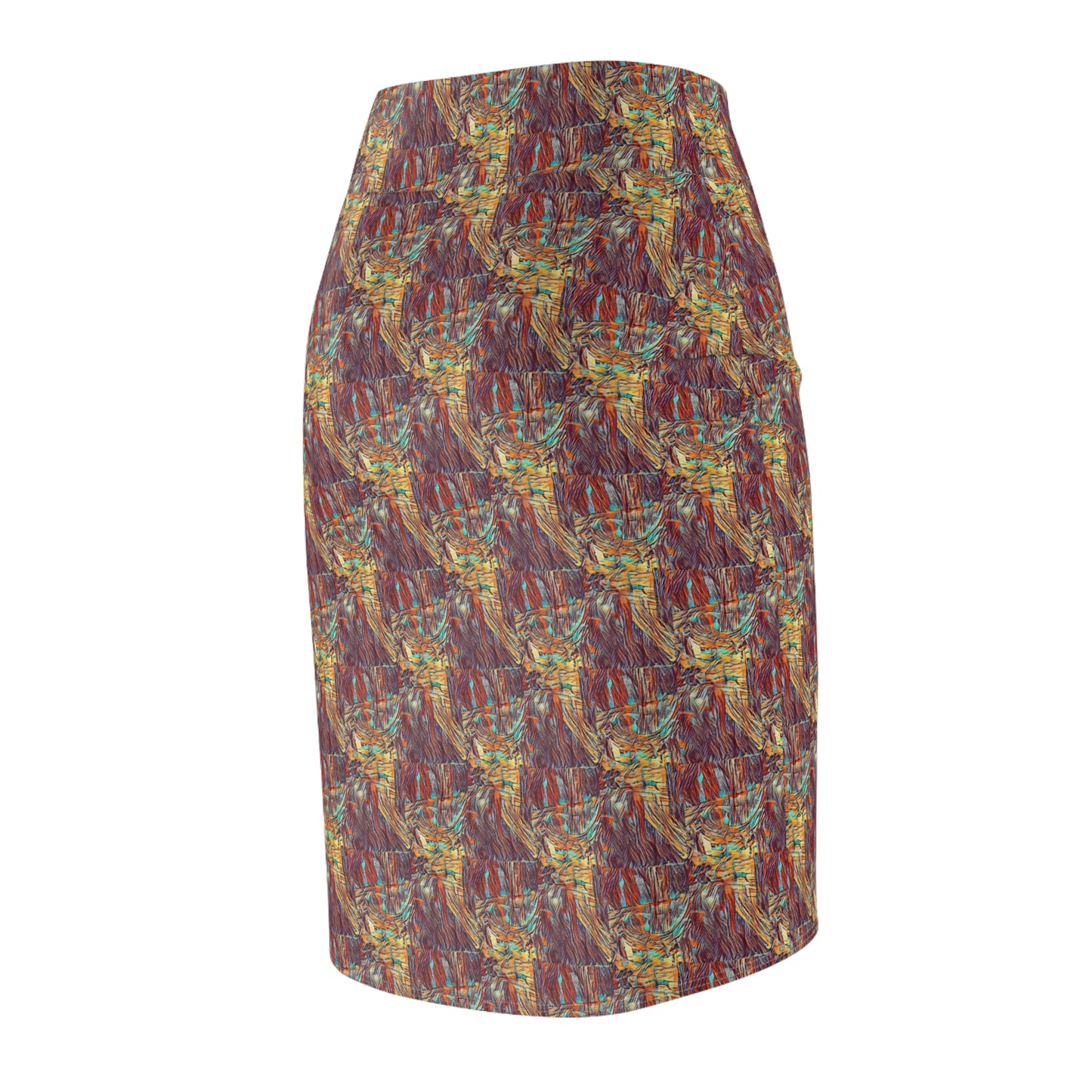 Autumnal Abstract Pencil Skirt — Earthy Boho Print