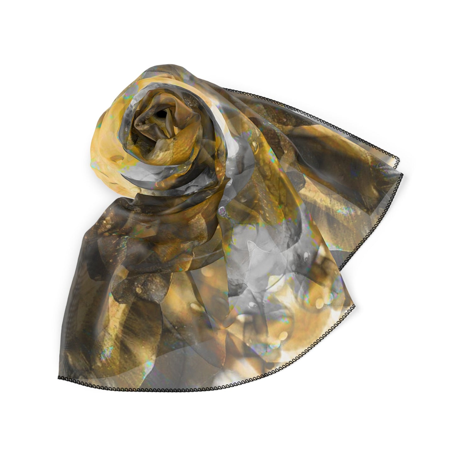 Elegant Chiffon Scarf - White and Gold Lightweight Fashion Accessory - Floral Print Scarf for Women