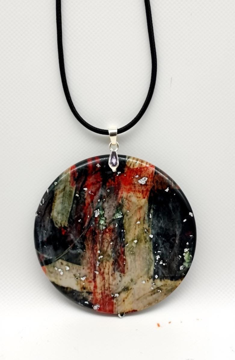 Abstract Modern Wood Resin Pendant Necklace