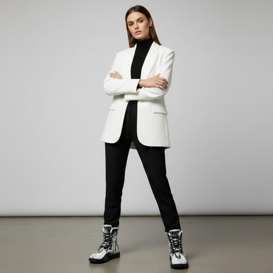 Black and White Abstract Boots Women's Fur and Leather Boots