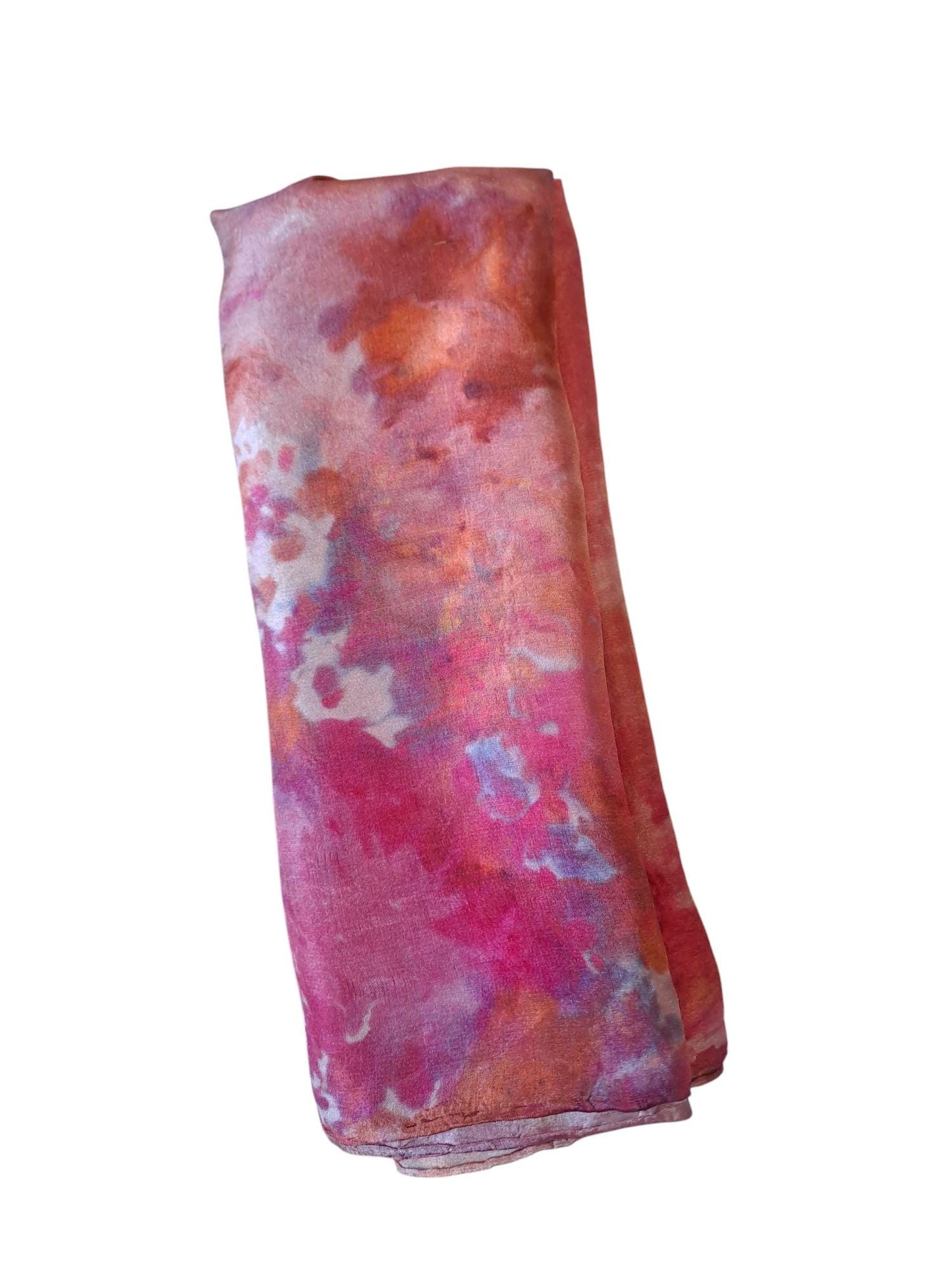 Hand Ice Dyed Silk Scarf: Pink & Gold Floral Shawl