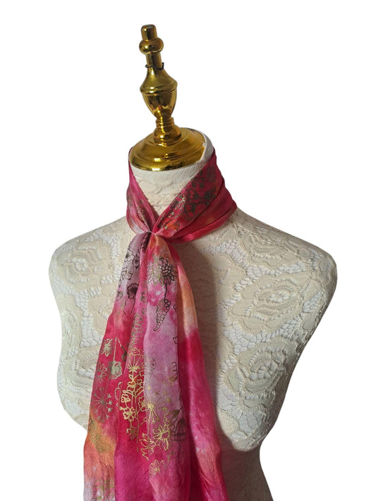 Floral Scarf Bundle – Pink & Orange Hand-Painted Style, Set of 2